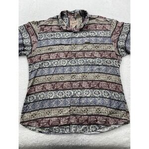 Vintage Woolrich Button Up Down Shirt Mens Large Blue Aztec Short Sleeve Peru